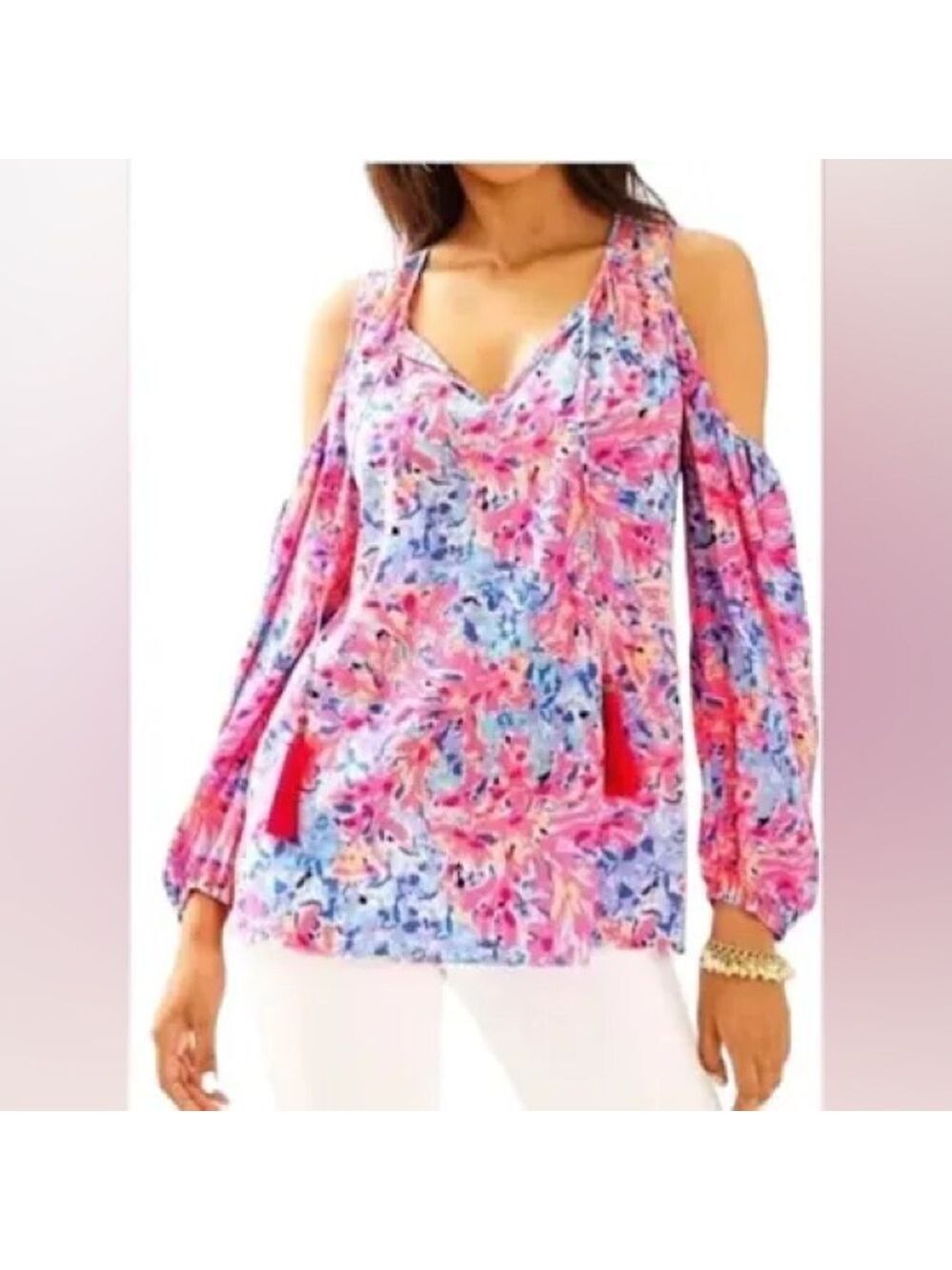 Lilly Pulitzer Cold Shoulder Pink and Purple Floral Top Sz XXS